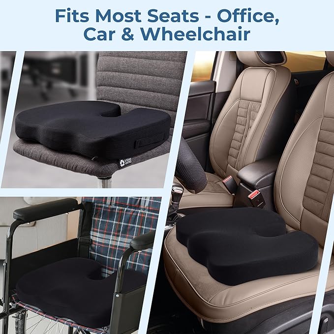 5 STARS UNITED Seat Cushion for Tailbone Pain Relief – Memory Foam Cushion for Coccyx, Hemorrhoid, Sciatica & Post-Surgery Recovery – Wheelchair, Car, Desk, Gaming & Office Chairs, Arctic Black