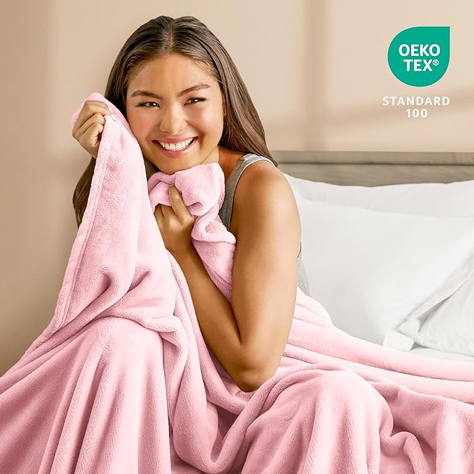 Bare Home Fleece Blanket - Throw Extra Long - Ultra-Soft Lightweight for Bed, Sofa, and Couch - Luxury Microplush - Cozy Warm Blanket (Throw XL, Light Pink)