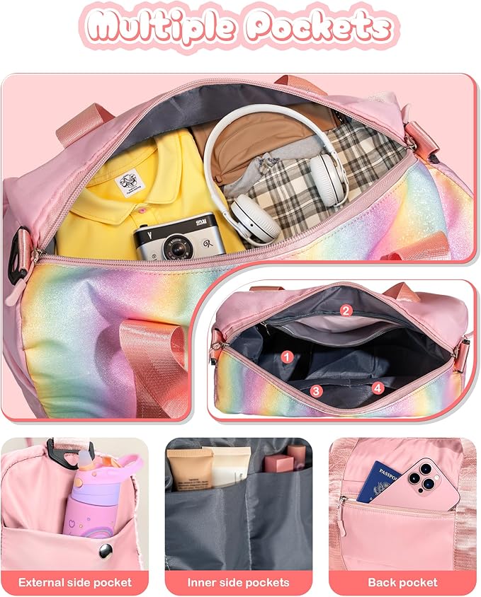 Girls Cheer Up Gifts-Girl Gym Bag with Shoe Compartment, Kid Personalized Weekender Dance Bags, Initial Travel Tote with Makeup Pouch, Graduation Gift for Niece Kids Daughter (Letter K)