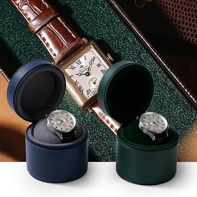 Oirlv Luxury Leather Watch Travel Case Single Watch Case with Removable Pillow(Green)