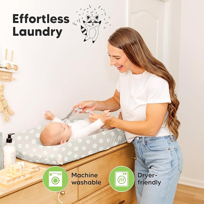 2-Pack Baby Changing Pad Covers for Girl, Boy, Neutral - Soft Viscose Derived from Bamboo Changing Table Pad Cover Sheets, Baby Nursery Diaper Changing Pad Cover, Contour Changing Pad Liner (Meadow)