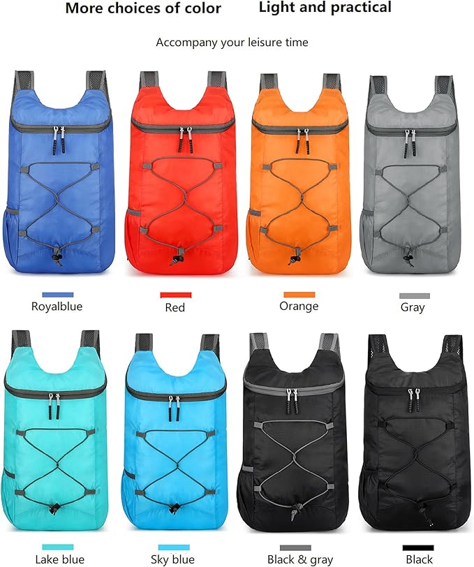 16L Hiking Daypack Lightweight Foldable Travel Backpack Water Repellent Camping Outdoor Packable Easy Carry-on Bag (Red)