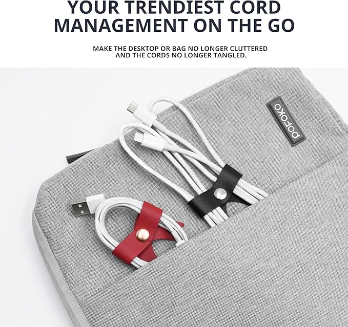 SenseAGE 5 Pack Cord Organizer, Bow Cord Keeper, Cable Organizer USB Holder, Leather Cable Management, Cable Straps, Earphone Winder, Storage Straps for Electronics, Earbuds, Small, Random Blue
