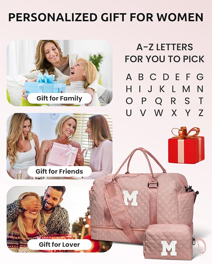 Gifts for Girls - 5 6 7 8 9 10 11 12 13 14 15 16 Year Old-Kid Duffle Bag with Shoe Compartment, Overnight Bag, Letter Travel Bag with Makeup Bag, Birthday Gift for Women Girl (Letter L)