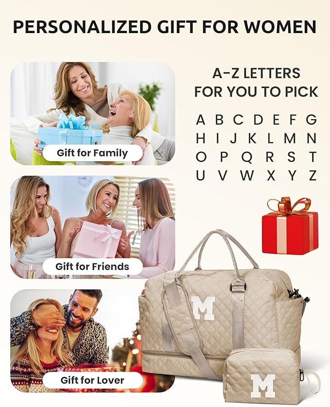 Women Group Gift Ideas, Gifts for Women-Kids Travel Bags with Shoe Compartment, Personalized Weekender Bag, Monogram Overnight Bag for Women, Letter Travel Bag with Makeup Bag (Letter Y)