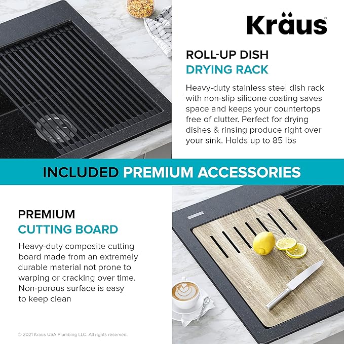 KRAUS Bellucci Workstation 33 in. Drop In Single Bowl Granite Kitchen Sink in White with Accessories, KGTW1-33WH