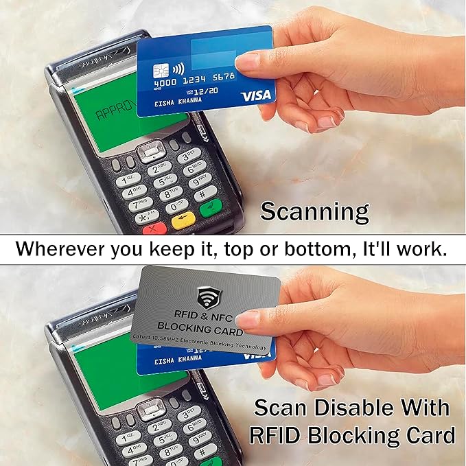 SaiTech IT 5 Pack RFID Blocking Cards, One Protects Entire Wallet Purse, NFC Contactless Bank Debit Credit Card Protector ID ATM Guard - Grey