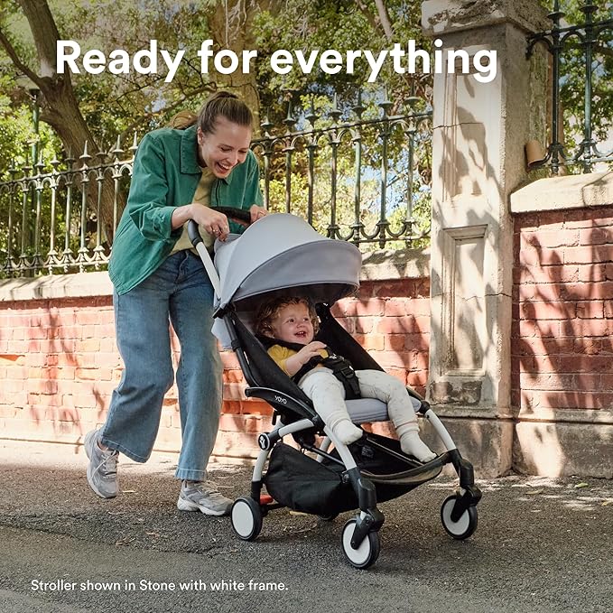 Stokke YOYO3 Stroller from 6 Months - Includes Black Frame/Ginger Seat Cushion + Canopy - Folds in & Out in a Flash - Light & Compact - Carry-On Compatible