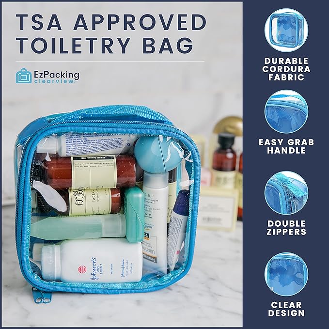 EzPacking Clear TSA Approved 3-1-1 Travel Toiletry Bag for Carry On/Quart Size Transparent Liquids Pouch for Airport Security/Reusable See Through Vinyl & PVC Plastic Organizer Men Women (Pink)