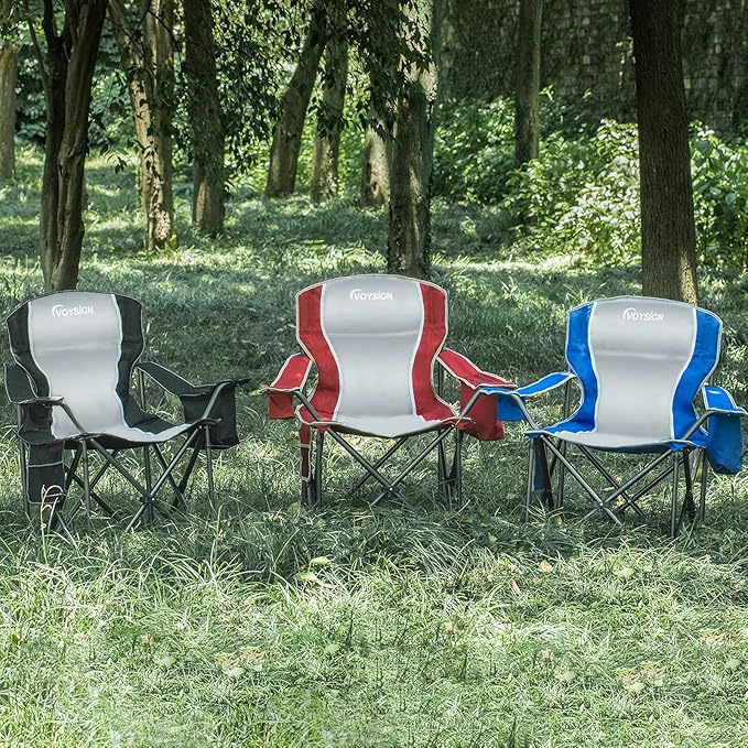 Padded Camping Chairs for Adults, Oversized Folding Outdoor Chairs Red Color, Weight Capacity 475lbs, with Cooler Bag, Cup Holder, Storage Pocket, Carry Bag