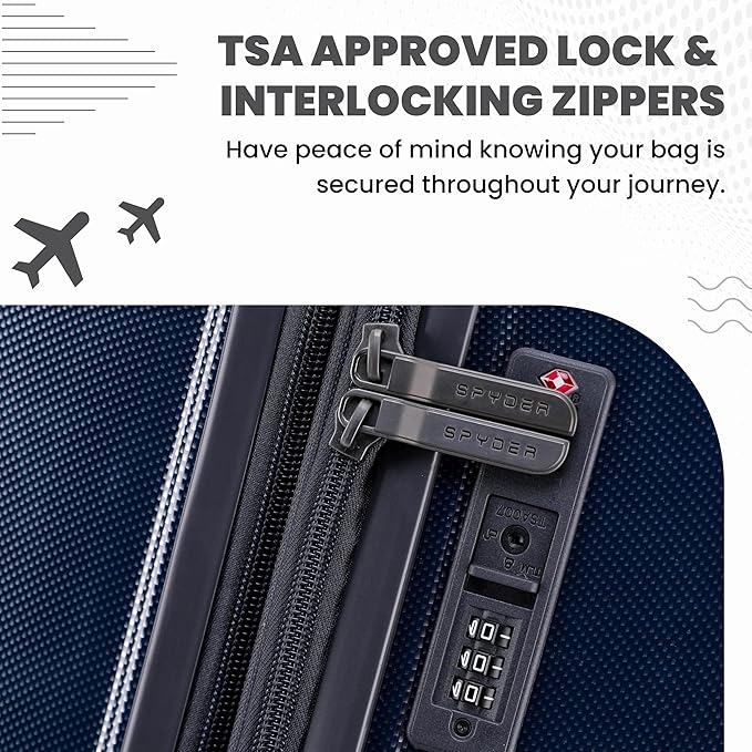 Spyder Rails 20 Inch Expandable Hardside Upright Suitcase with 360° Spinner Wheels, TSA Approved Lock, Navy