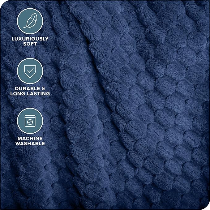 Bare Home Textured Fleece Blanket - Twin/Twin Extra Long - Ultra-Soft Lightweight for Bed, Sofa, and Couch - Luxury Microplush - Cozy Warm Blanket (Twin/Twin XL, Waffle Dark Blue)