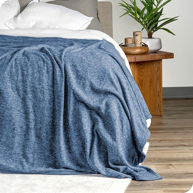 Bare Home Polar Fleece Blanket - Extra Long - Heathered Dark Blue - Warm & Cozy - Premium Fleece - Throw for Bed, Camping and Travel - Lightweight (Twin/Twin XL, Heathered Dark Blue)
