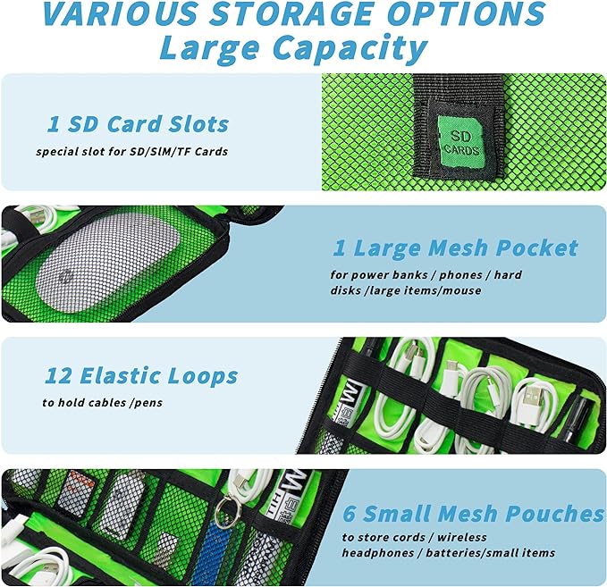Electronics Organizer,Travel Cord Organizer Pouch, Portable Cable Organizer Bags,Travel Electronic Accessories Storage Case for Cables, Cords, Charger, Phone (Rosered)