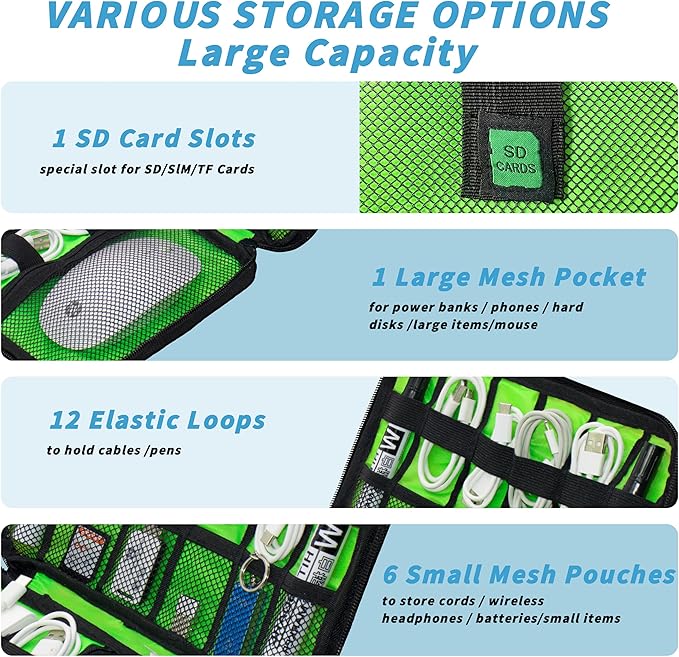 Electronics Organizer, Portable Cable Organizer Bags, Travel Electronic Accessories Storage Case for Cables, Cords, Charger, Phone (Purple)