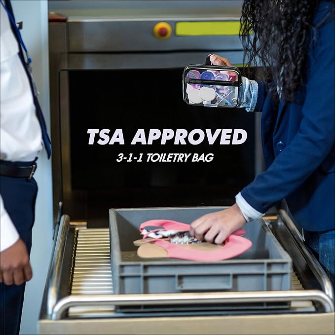 TSA Approved Toiletry Bag with Pocket - 311 Small Quart Size Cosmetic Case for Airport Liquids - Clear Makeup Pouch Transparent Plastic Zipper Organizer - PVC Travel Bags Grey