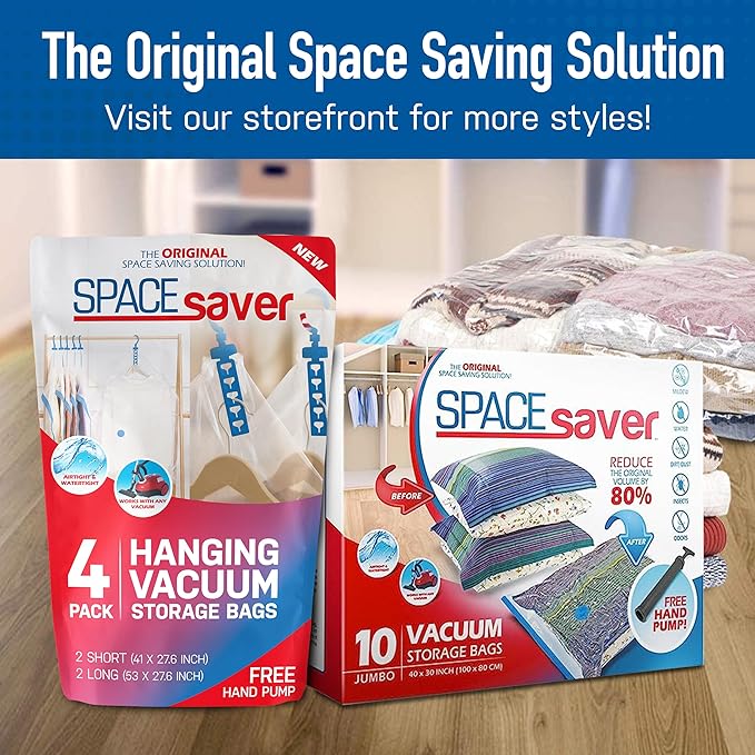 6 Pack Large Vacuum Storage Bags for Comforters, Blankets & Clothes – Vacuum Sealed Compression Bags with Hand Pump – Space Saver Storage Bags for Bedding, Moving, Travel & Organization