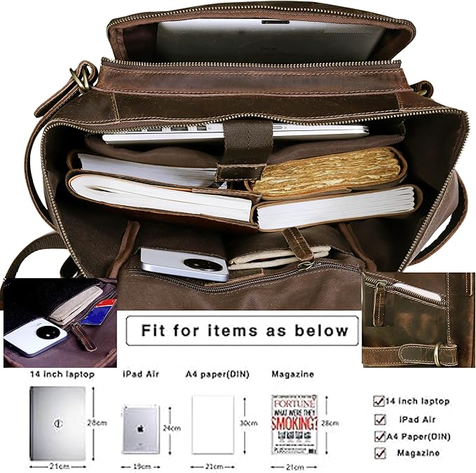 HLC Leather Brown Backpack For Men 17 Inch Genuine Laptop Backpack For Women Men Genuine Leather Backpack Vintage Large Capacity Business Retro Daypack