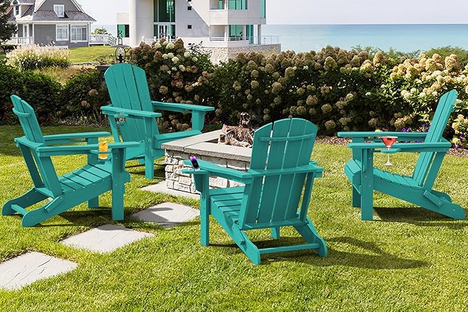 SERWALL Adirondack Chair with Cup Holders - Composite Adirondack Chairs HDPE Outdoor Chairs All Weather Use- Aruba