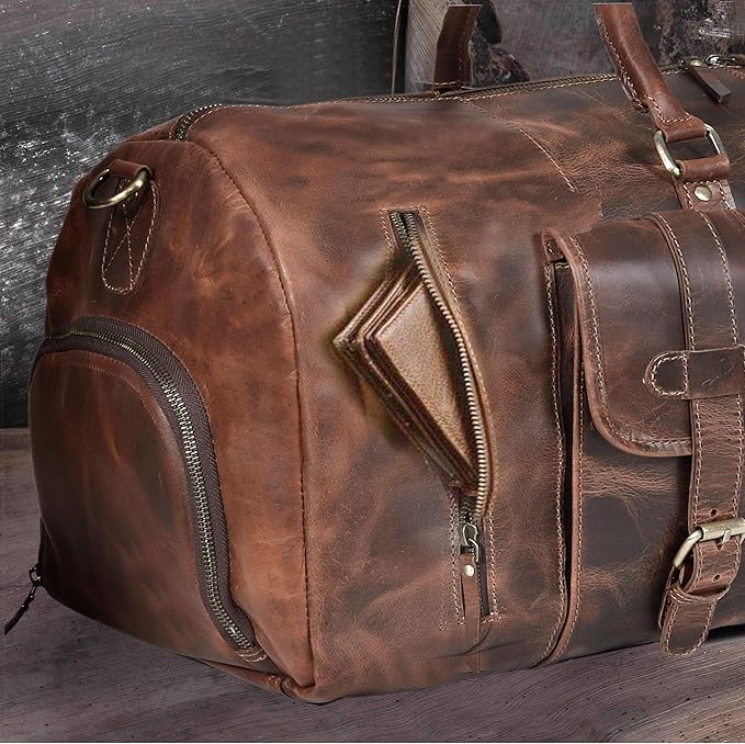 20 Inch Leather Duffel Bags for Men and Women Full Grain Leather Travel Overnight Weekend Leather Bags Sports Gym Duffel for Men