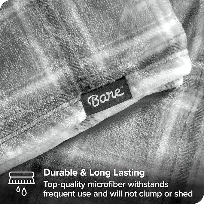 Bare Home Textured Fleece Blanket - Throw/Travel - Ultra-Soft Lightweight for Bed, Sofa, and Couch - Luxury Microplush - Cozy Warm Blanket (Throw/Travel, Tartan Plaid)