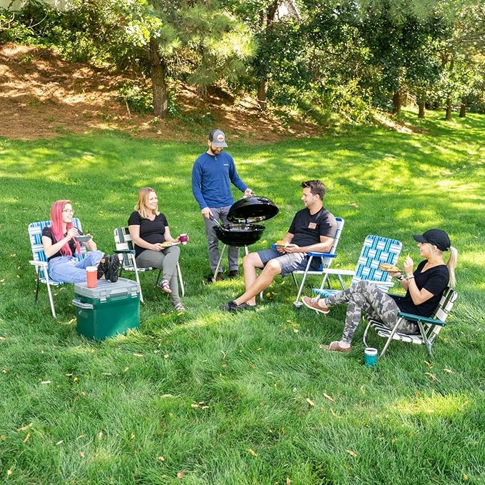 Lawn Chair USA - Outdoor Chairs for Camping. Made with Lightweight Aluminum Frames and UV-Resistant Webbing. Folds for Easy Storage 2- Pack (Green and White Stripes with White Arms, Classic)