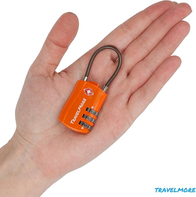 TSA Approved Travel Combination Cable Luggage Locks for Suitcases & Backpacks - 1 Pack of Orange TSA Lock