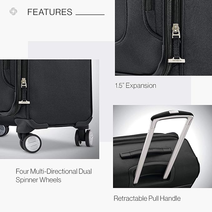 Samsonite Solyte DLX Softside Expandable Luggage with Spinner Wheels, Midnight Black, Checked-Medium 25-Inch