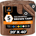 Multipurpose Protective Cover Brown Poly Tarp 20' x 40' - Durable, Water Resistant, Weather Resistant - 5 Mil Thick Polyethylene - by Xpose Safety