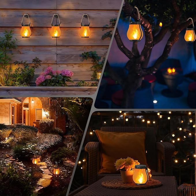 Kaliqo Solar Lantern Outdoor Lights Solar Lantern Waterproof Flickering Flame Hanging Lanterns for Patio Yard Garden Decor (4 Pcs)