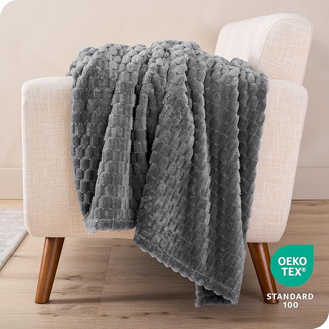 Bare Home Textured Fleece Blanket - Twin/Twin Extra Long - Ultra-Soft Lightweight for Bed, Sofa, and Couch - Luxury Microplush - Cozy Warm Blanket (Twin/Twin XL, Waffle Grey)
