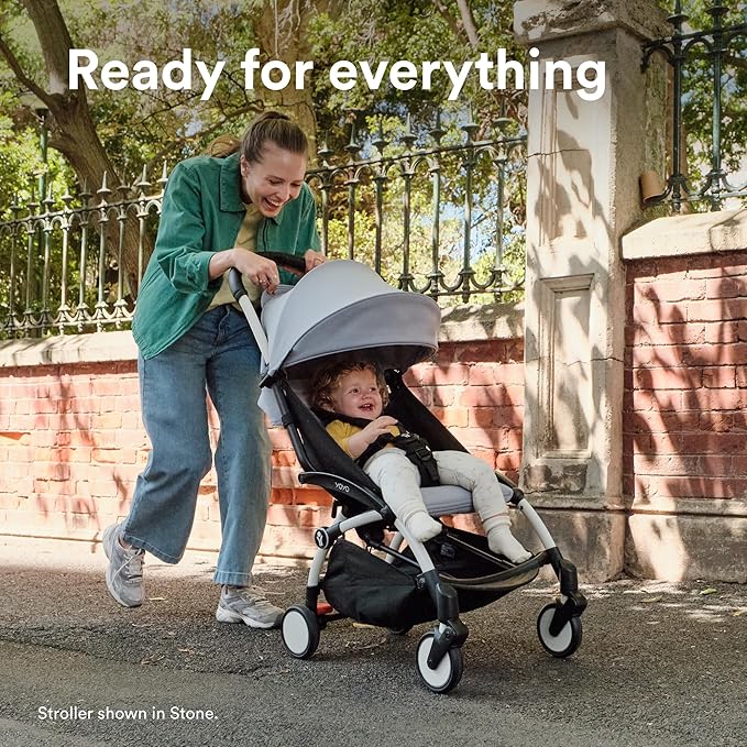 Stokke YOYO3 Stroller from 6 Months - Includes White Frame/Aqua Seat Cushion + Canopy - Folds in & Out in a Flash - Light & Compact - Carry-On Compatible
