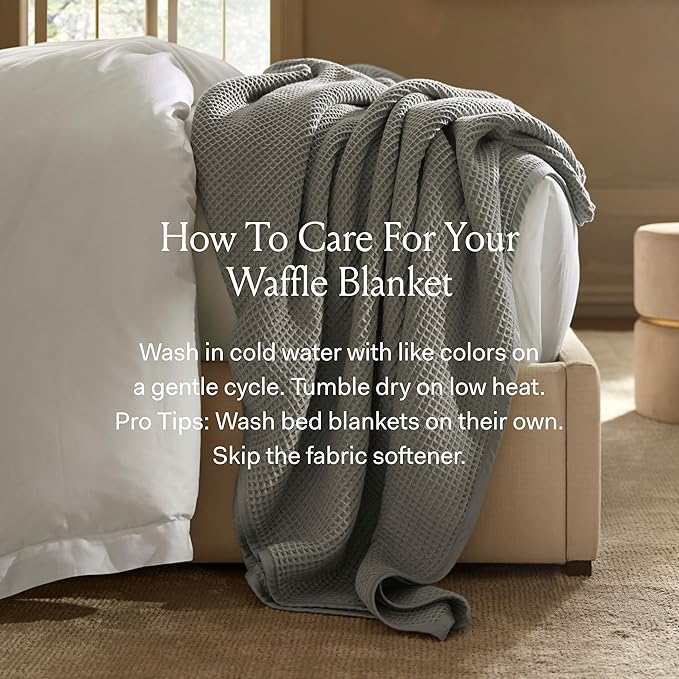 BOLL & BRANCH Waffle Bed Blanket - Twin, Pewter - Luxury 100% Organic Cotton - Soft, Lightweight and Breathable - Textured Waffle Weave Design