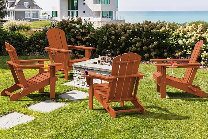 SERWALL Adirondack Chair with Cup Holders - Composite Adirondack Chairs HDPE Outdoor Chairs All Weather Use- Orange