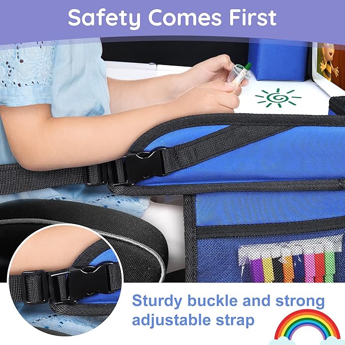 2Pcs‎ Kids Travel Tray, Kids Travel Trays for Car Seat, Road Trip Essentials for Toddler, Carseat Lap Tray with Dry Erase Board & Storage Organizer for Road Trip Activities for Kid, Blue
