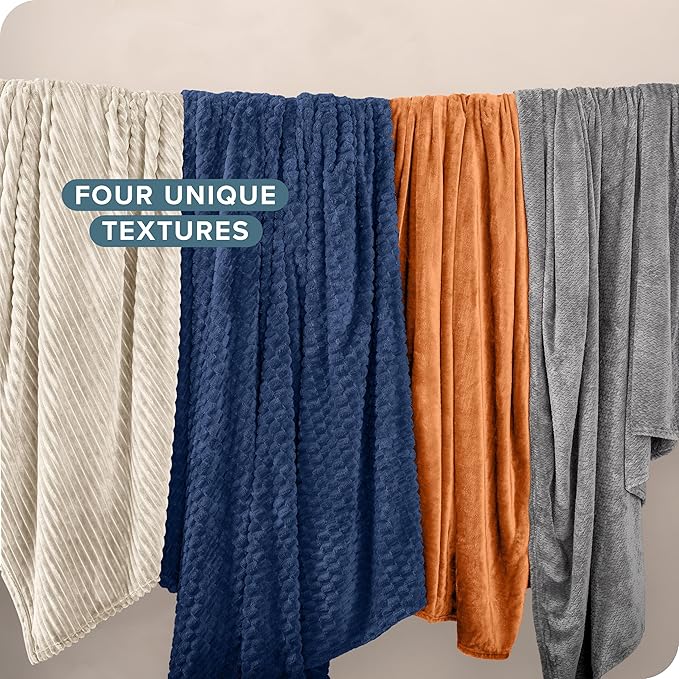 Bare Home Textured Fleece Blanket - Full/Queen - Ultra-Soft Lightweight for Bed, Sofa, and Couch - Luxury Microplush - Cozy Warm Blanket (Full/Queen, Waffle Grey)