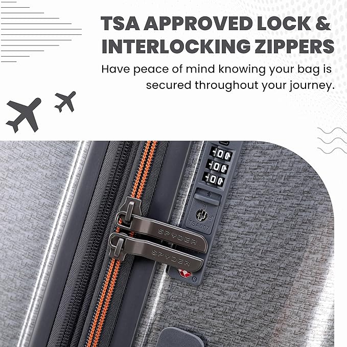 Spyder Traverse 3 Piece Luggage Set, 360° Spinner Wheels, TSA Approved Lock, (20 Inch Carry On, 25 Inch Medium, 29 Inch Large), Silver