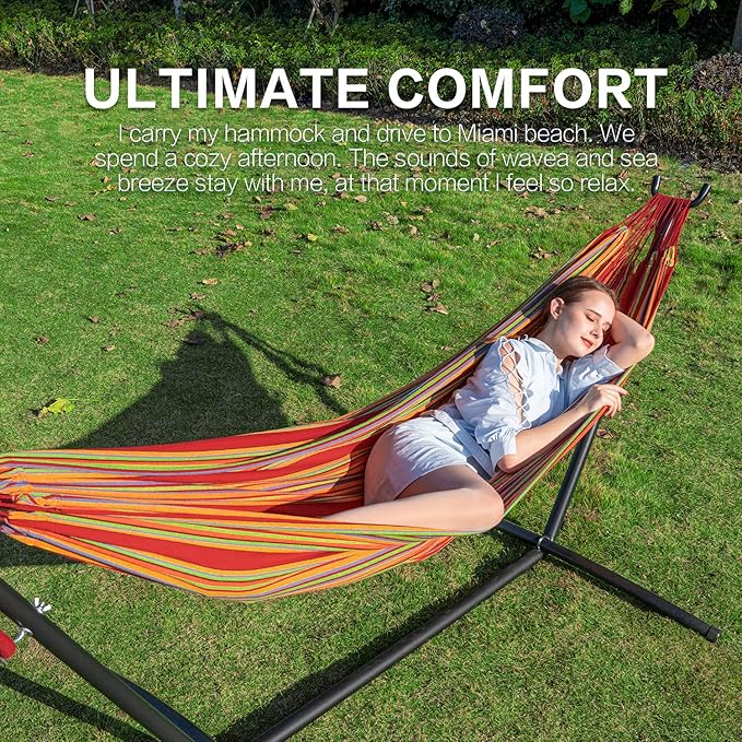 PNAEUT Hammocks and Stand Double (Red)