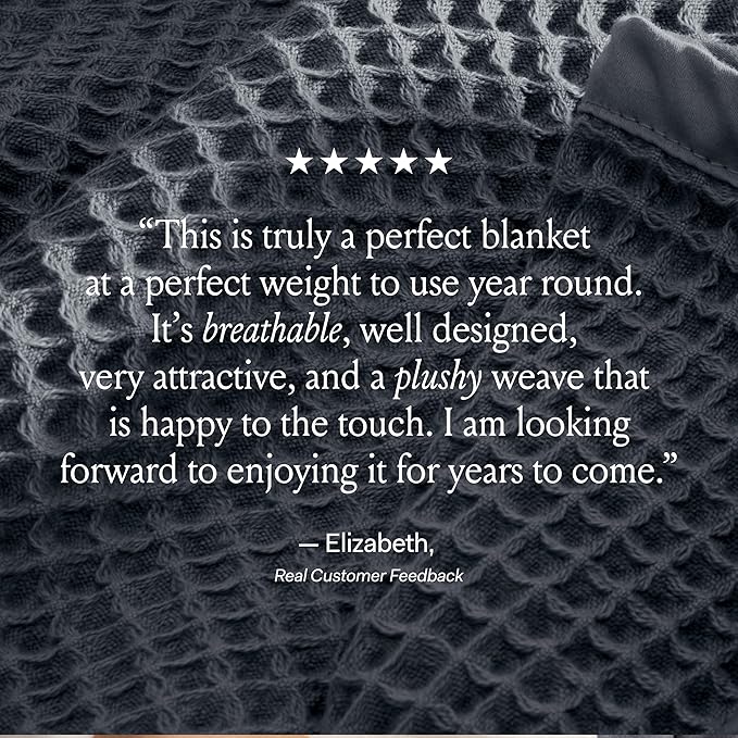 BOLL & BRANCH Waffle Bed Blanket - King/Cal King, Mineral - Luxury 100% Organic Cotton - Soft, Lightweight and Breathable - Textured Waffle Weave