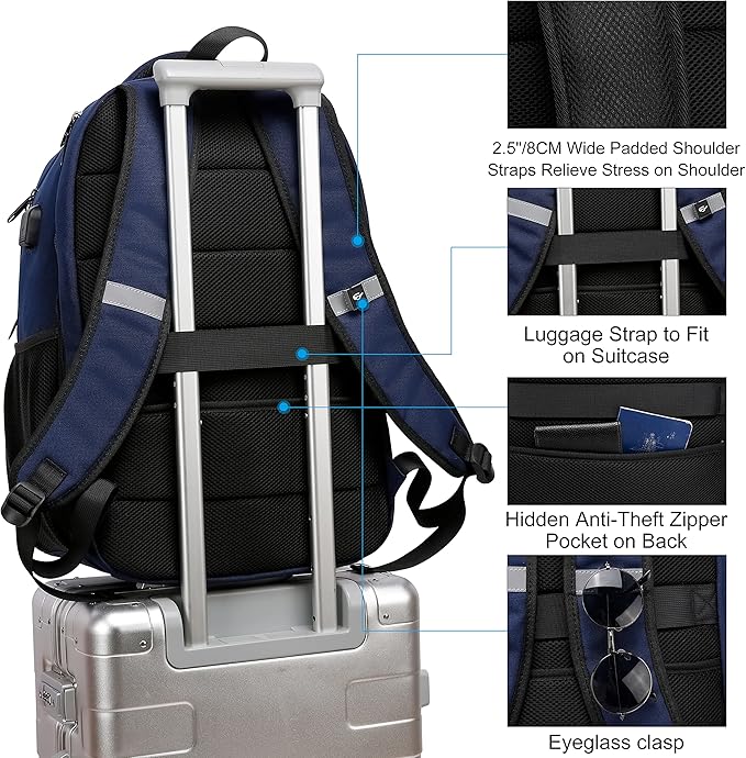 Backpack,Travel Backpack,School Backpack, 17.3 Inch Business Laptop Backpack with USB Charging Port,TSA Water Resistant College Bookbag Gifts for Men Women Boys Teen,Blue