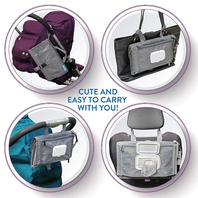 Kopi Baby Portable Diaper Changing Pad - Baby Diaper Changer Travel Bag with Wipes Pocket, Smart Design Portable Changing Mat, Infant Travel Station Kit, Gift for Newborn Girl & Boy - Grey, Classic