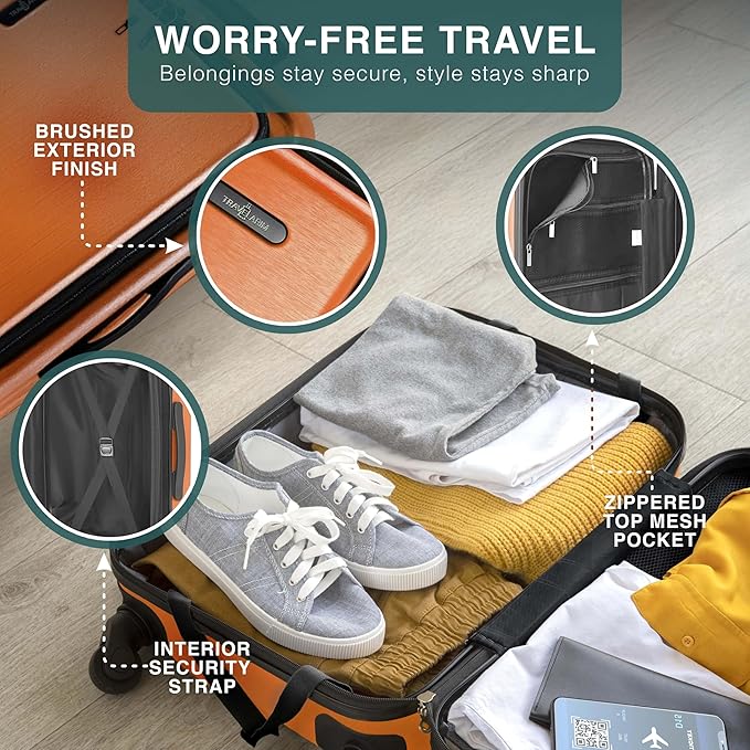 Luggage Sets 3 Piece, 22 Inch Carry on Luggage and 24 Inch Suitcases with Wheels Spinner, Durable Hard Shell Suitcase Set, Expandable Travel Suitcase, Orange