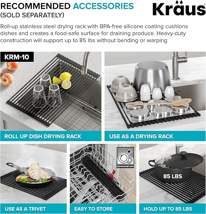 KRAUS Dex 17-inch Undermount 16 Gauge Stainless Steel Single Bowl Kitchen Sink, KA1US17B