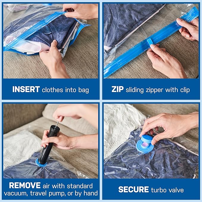 6 Pack Large Vacuum Storage Bags for Comforters, Blankets & Clothes – Vacuum Sealed Compression Bags with Hand Pump – Space Saver Storage Bags for Bedding, Moving, Travel & Organization