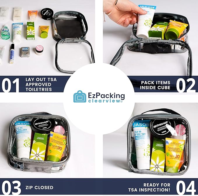 EzPacking Clear TSA Approved 3-1-1 Travel Toiletry Bag for Carry On/Quart Size Transparent Liquids Pouch for Airport Security/Reusable See Through Vinyl & PVC Plastic Organizer Men Women (Purple)