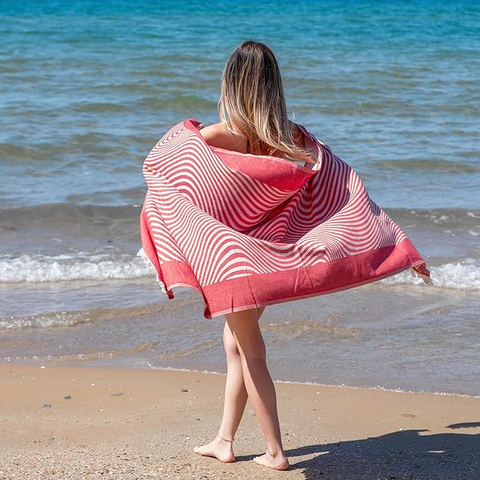 Turkish Beach Towel - 100% Organic Cotton - Soft, Quick-Dry, Sand Proof, Prewashed - Lightweight & Oversized for Beach, Pool, Yoga, Bath, Travel, Gym, Throw - Turqua (Blue)