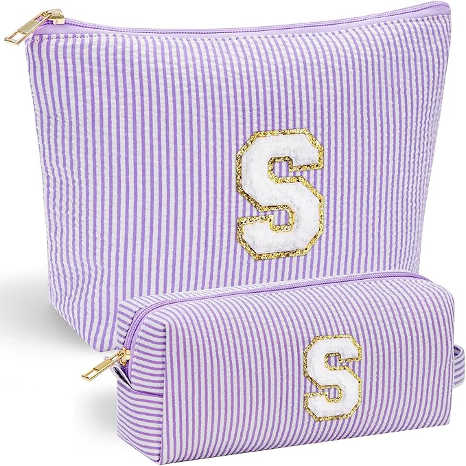 YOOLIFE Mothers Day Gifts Preppy Stuff Tween Girls Gifts Graduation Teacher Gifts Monogram Makeup Pouch Makeup Organizer Bag Beauty Bag Personalized Birthday Gifts for Women Her Preppy Makeup Bag S