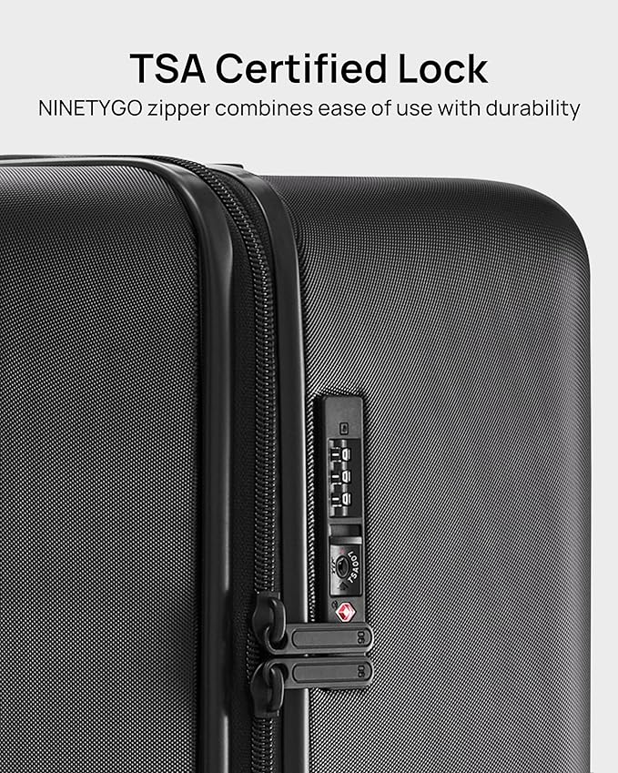 Trunk Luggage 24 Inch, Medium Checked Luggage with Double Spinner Wheels, Anti-Burst Zipper, Hard Case PC Suitcase, Lightweight Travel Luggage, TSA Approved (Onyx Black, Hudson)