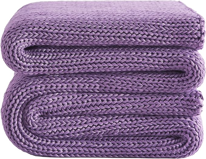 L'AGRATY Knitted Weighted Blanket - 50''x60'' 7lbs Cooling Chunky Knit Heavy for Adults Braided Crochet Throw Thick Cable Yarn Decorative No Beads Evenly Machine Washable, K - Purple (Knitted)