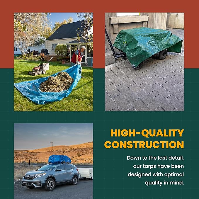 Tarp Cover Blue, 2-Pack Heavy Duty Waterproof, Great for Tarpaulin Canopy Tent, Boat, RV Or Pool Cover!!! (6X8, Heavy Duty)